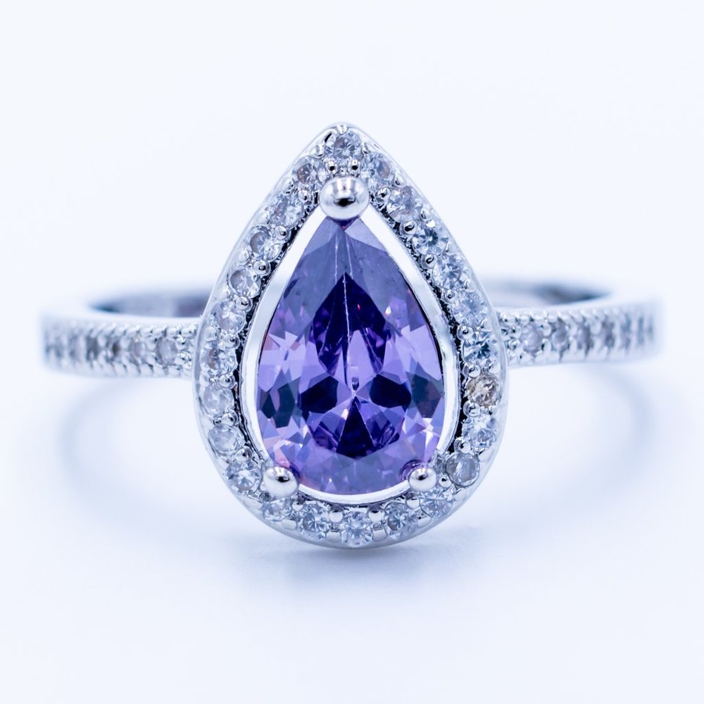 Purple Zircon in Silver Ring